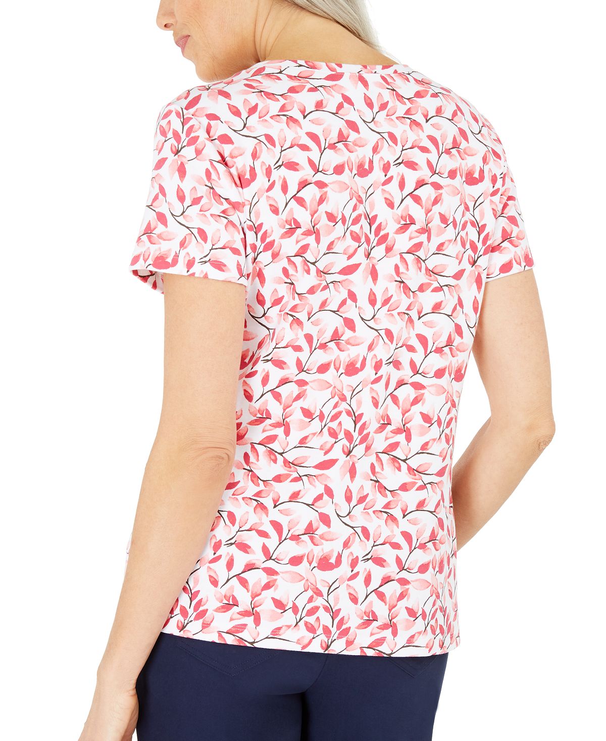 Karen Scott Women's  Printed Henley Top Orange Size XS
