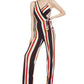 Bar III Women's Striped Asymmetrical Side Tie Jumpsuit Black Multi Size Large