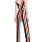 Bar III Women's Striped Asymmetrical Side Tie Jumpsuit Black Multi Size Large