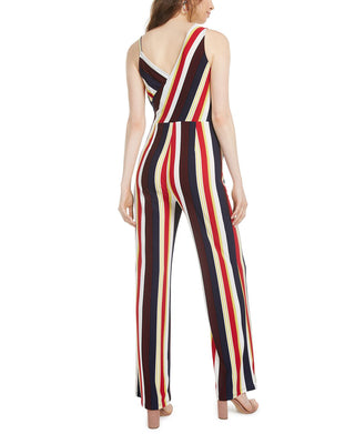Bar III Women's Striped Asymmetrical Side Tie Jumpsuit Black Multi Size Large