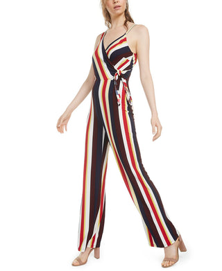 Bar III Women's Striped Asymmetrical Side Tie Jumpsuit Black Multi Size Large