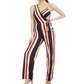 Bar III Women's Striped Asymmetrical Side Tie Jumpsuit Black Multi Size Large
