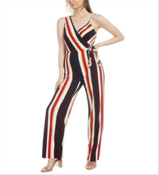 Bar III Women's Striped Asymmetrical Side Tie Jumpsuit Black Multi Size Large