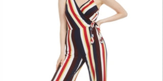 Bar III Women's Striped Asymmetrical Side Tie Jumpsuit Black Multi Size Large