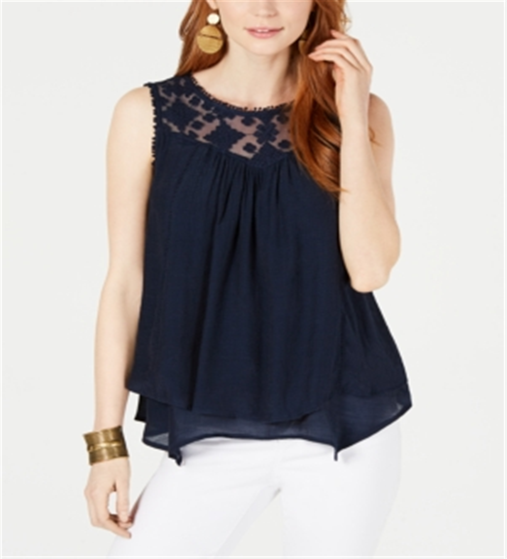 Style & Co Women's Sleeveless Jewel Neck Tank Top Blue Size Large