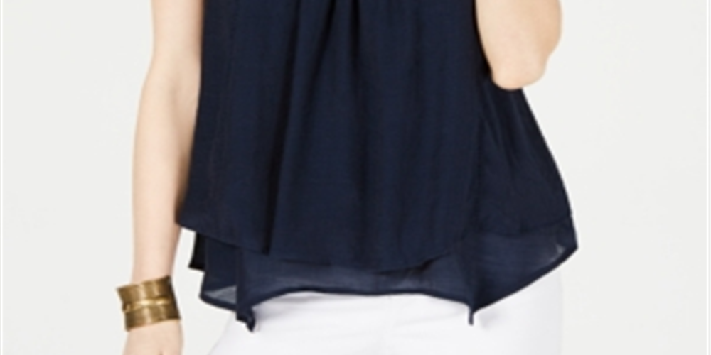 Style & Co Women's Sleeveless Jewel Neck Tank Top Blue Size Large