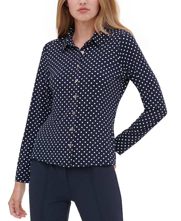 Tommy Hilfiger Women's Polka Dot Button up Shirt Blue Size Small