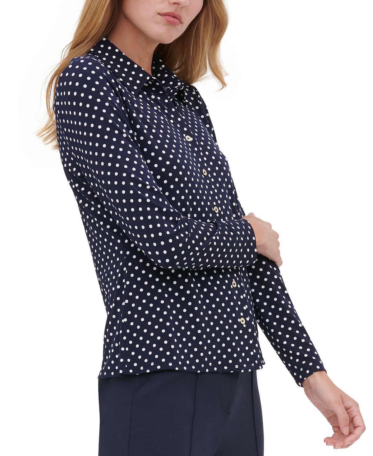 Tommy Hilfiger Women's Polka Dot Button up Shirt Blue Size Small
