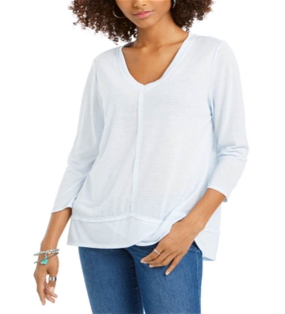 Style & Co Women's Seam Detail High Low Top Blue Size Medium