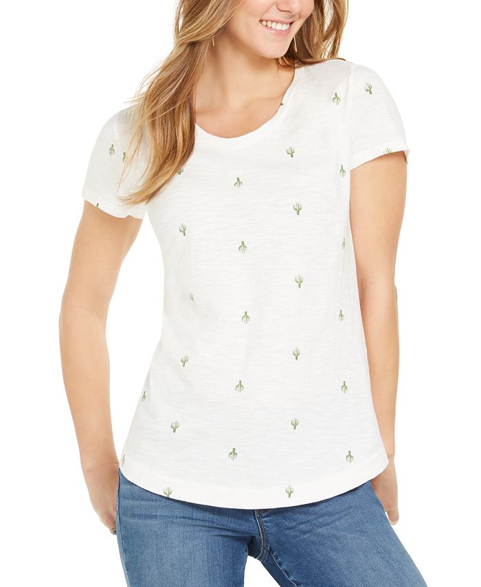 Style & Co Women's Printed Scoop Neck T-Shirt White Size Large