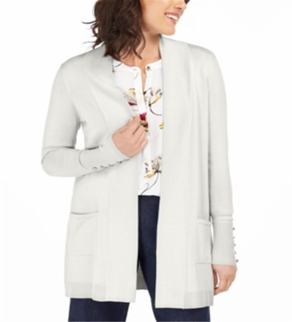 JM Collection Women's Open Front Cardigan WhiteSize X-Small