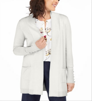JM Collection Women's Open Front Cardigan WhiteSize X-Small