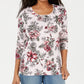 Karen Scott Women's Scoop Neck Printed Top White Size Large