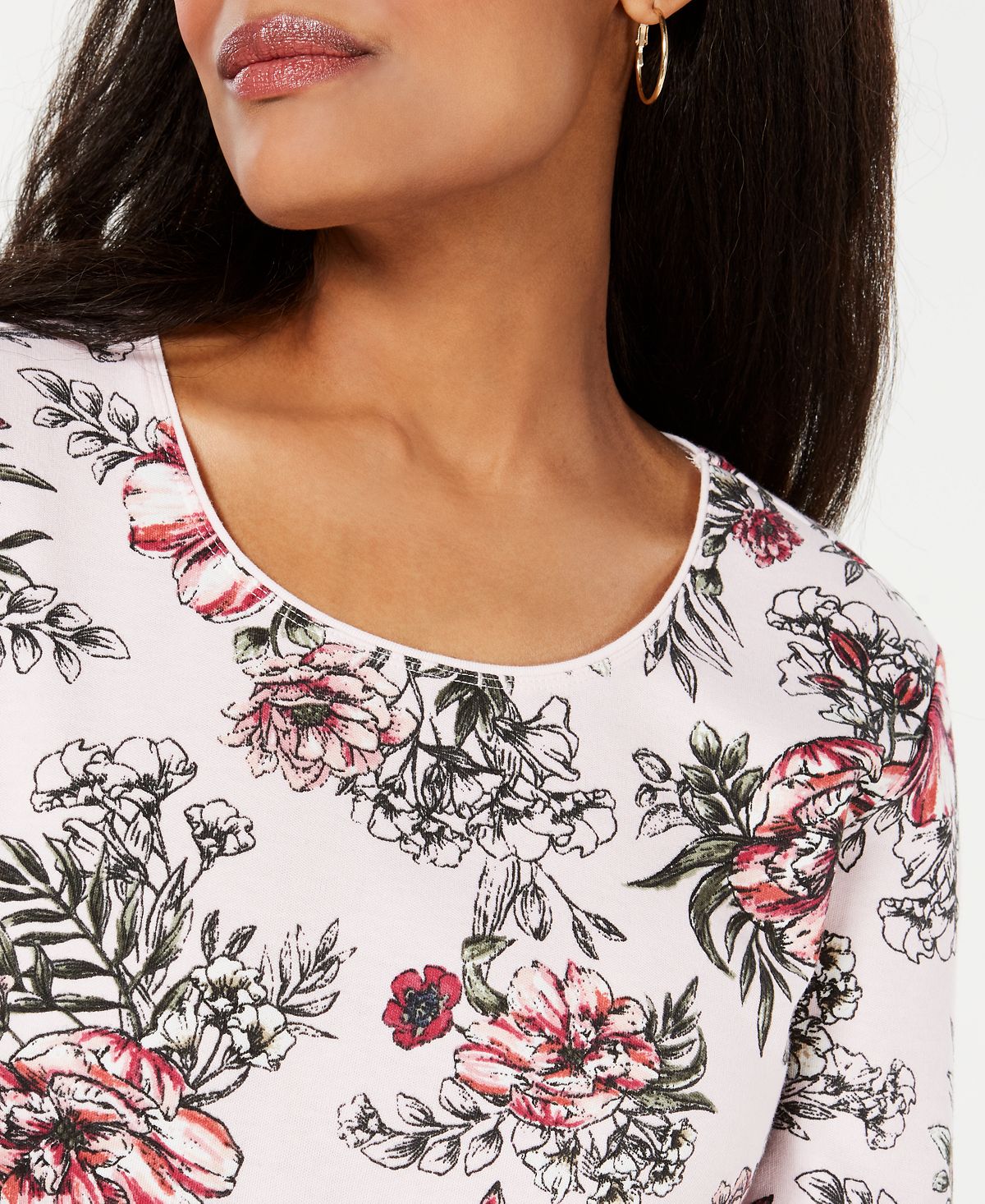 Karen Scott Women's Scoop Neck Printed Top White Size Large