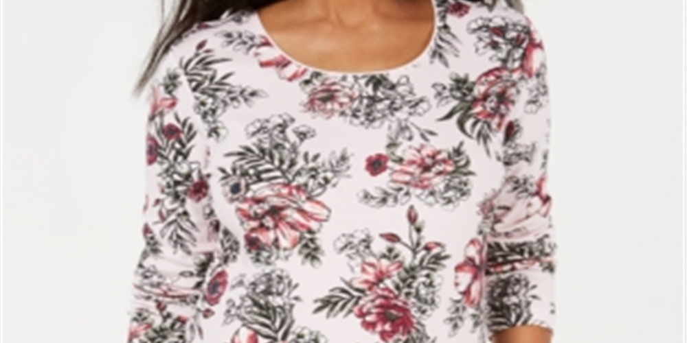 Karen Scott Women's Scoop Neck Printed Top White Size Large