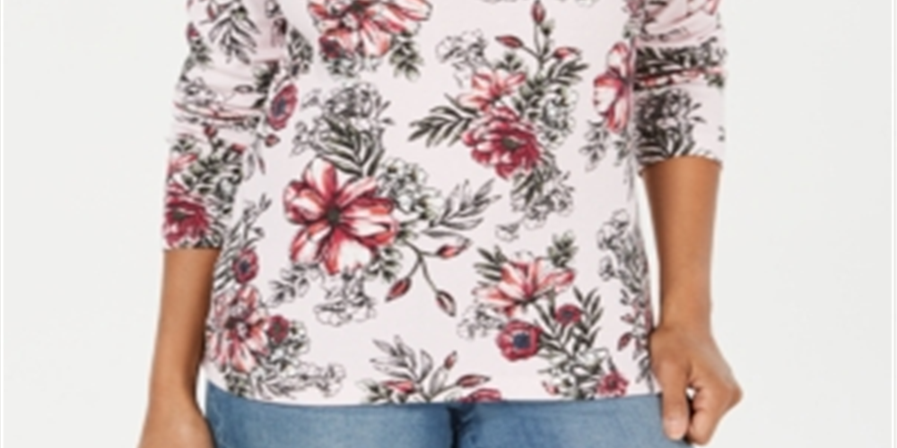 Karen Scott Women's Scoop Neck Printed Top White Size Large