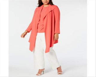 Anne Klein Women's Coral Long Sleeve Open Cardigan Sweater Orange Size 0X