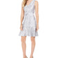 Natori Women's Mosaic Tile Obi Belt Ruffle Dress Gray Size 10