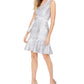 Natori Women's Mosaic Tile Obi Belt Ruffle Dress Gray Size 10
