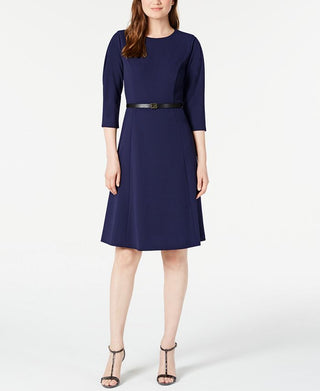 Calvin Klein Women's Belted a Line Dress Blue Size 10P