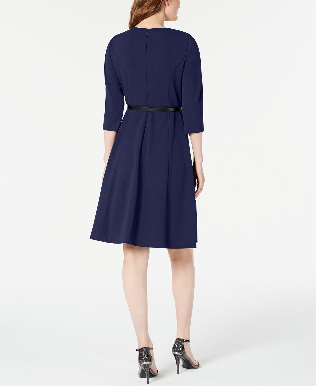 Calvin Klein Women's Belted a Line Dress Blue Size 10P