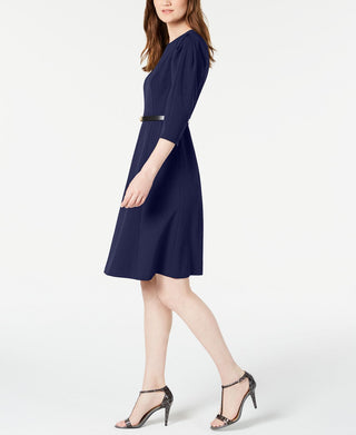 Calvin Klein Women's Belted a Line Dress Blue Size 10P