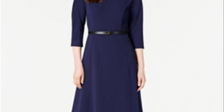 Calvin Klein Women's Belted a Line Dress Blue Size 10P