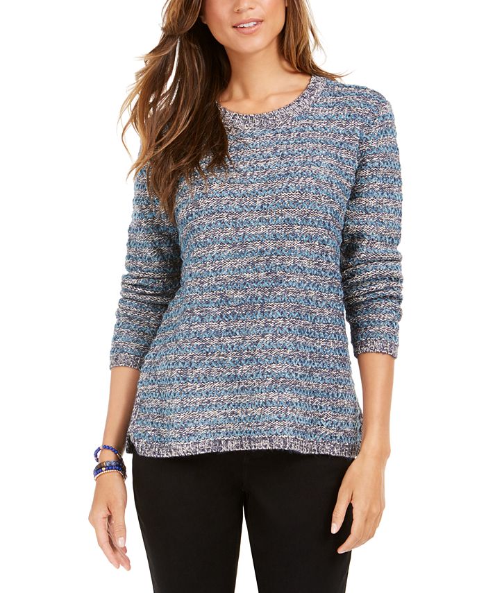 Style & Co wOMEN'S Petite Striped Metallic-Threaded Sweater Blue Size Petite S