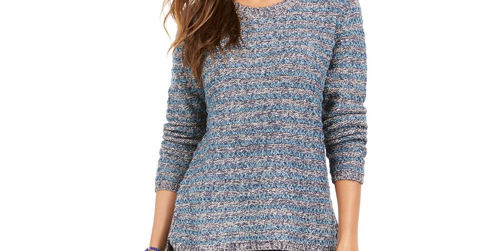 Style & Co wOMEN'S Petite Striped Metallic-Threaded Sweater Blue Size Petite S