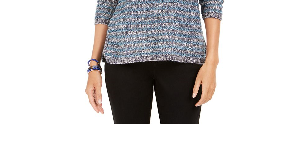 Style & Co wOMEN'S Petite Striped Metallic-Threaded Sweater Blue Size Petite S