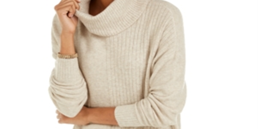 Style & Co Women's Mixed Stitch Ribbed Turtleneck Tunic Sweater Brown Size X-Small
