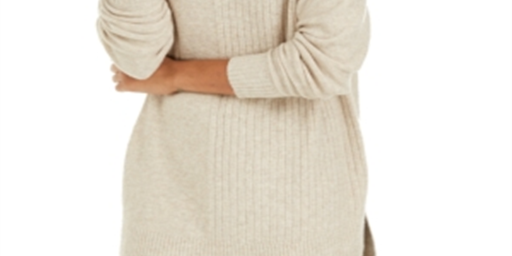 Style & Co Women's Mixed Stitch Ribbed Turtleneck Tunic Sweater Brown Size X-Small