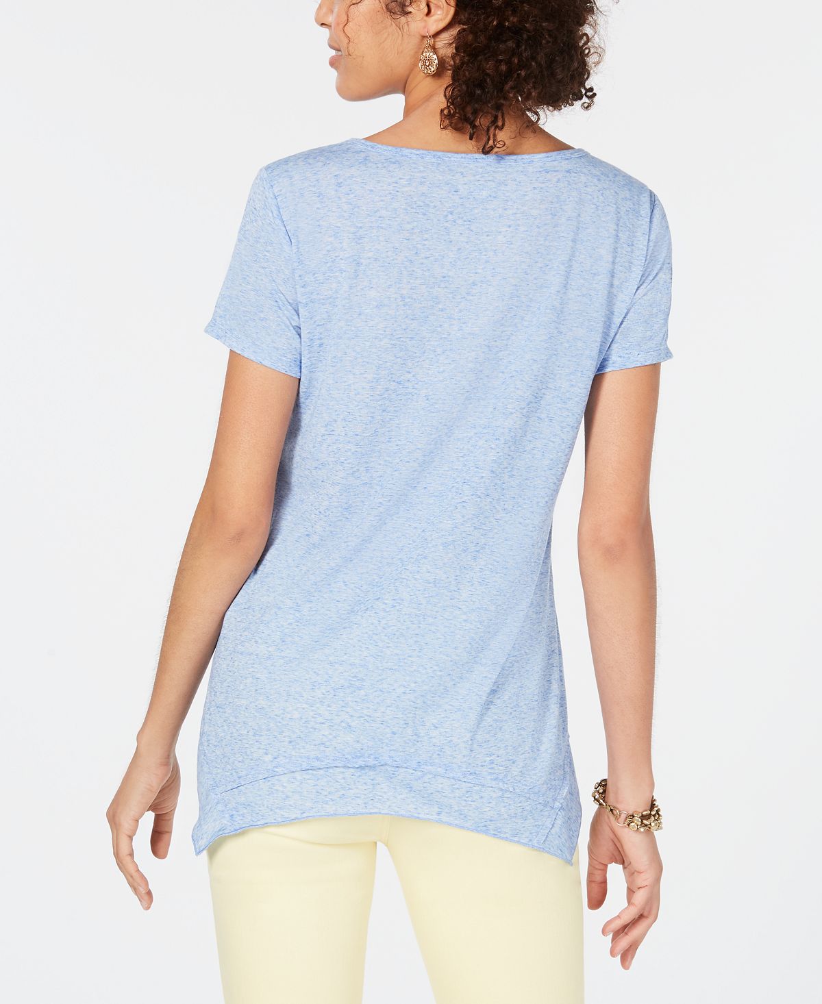 Style & Co Women's Metallic Print High Low Top Blue Size X-Large