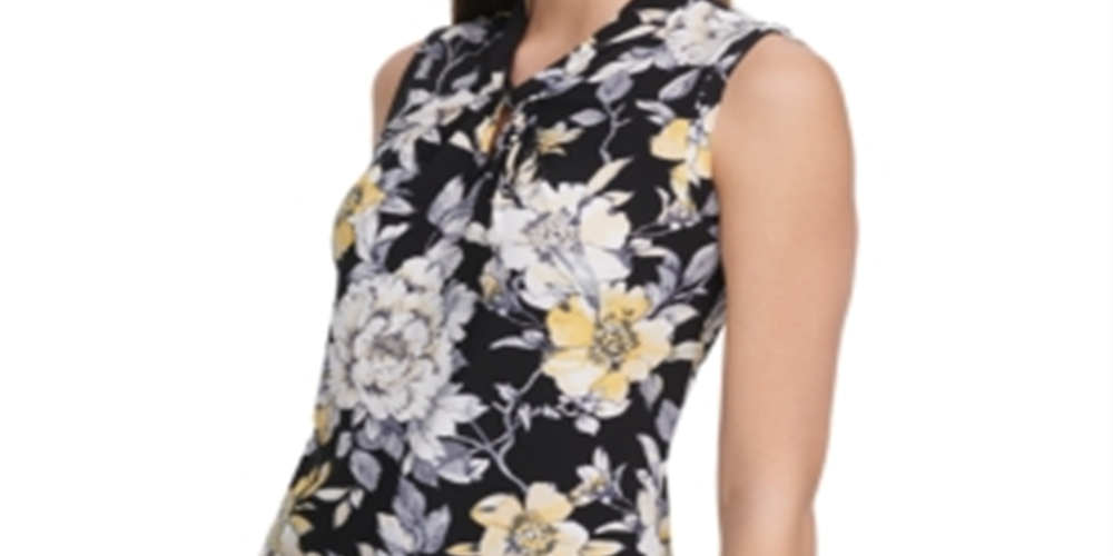 Tommy Hilfiger Women's Floral Print Twist Neck Top -Navy Size S