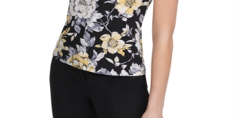 Tommy Hilfiger Women's Floral Print Twist Neck Top -Navy Size S