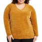 Karen Scott Women's Plus V Neck Chenille Sweater Brown Size2X