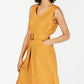 Monteau Women's Belted Fit & Flare Dress Yellow Size Petite X-Large