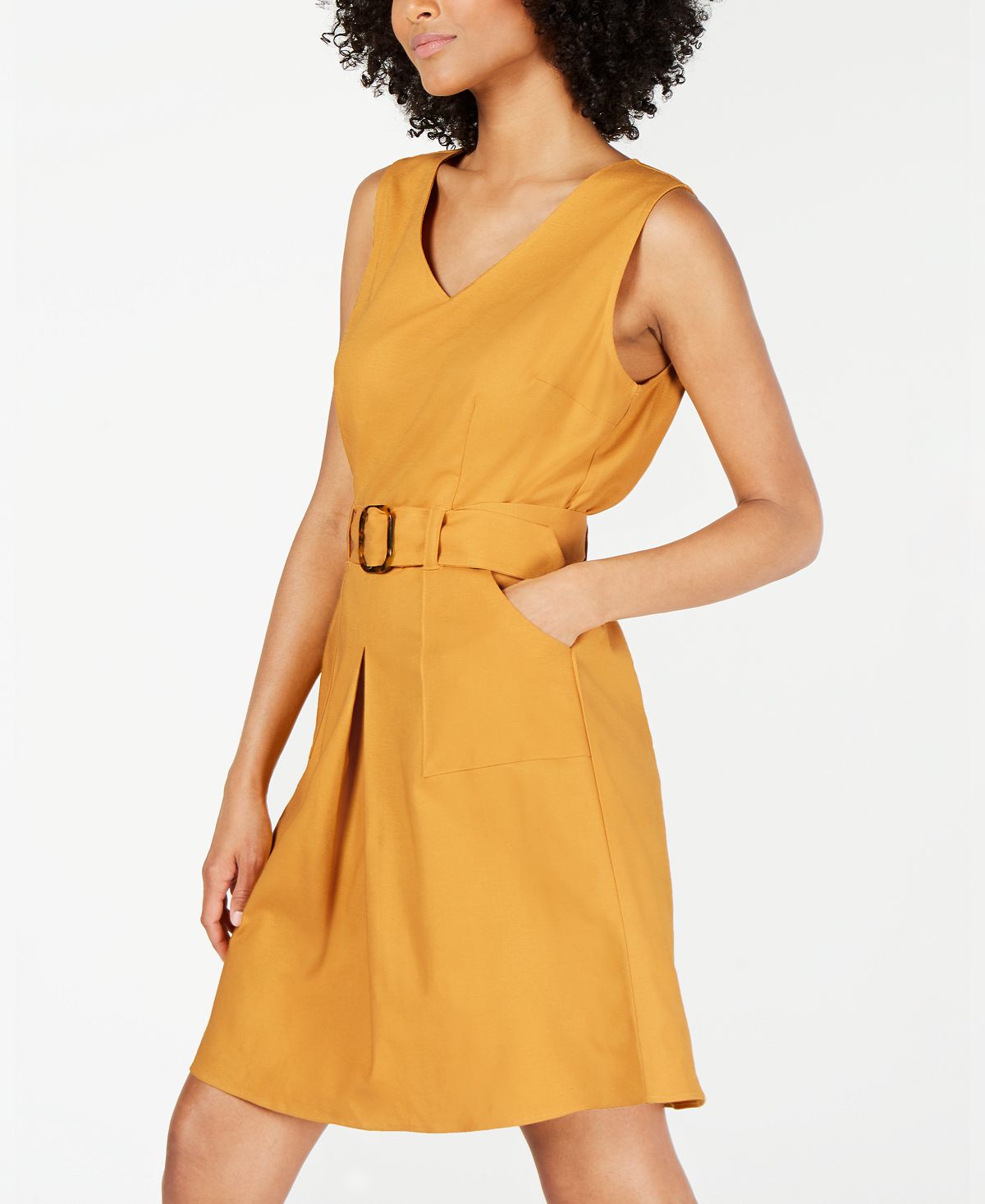 Monteau Women's Belted Fit & Flare Dress Yellow Size Petite X-Large