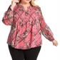 Charter Club Women's Printed Pintuck Front Top Pink Size 0X