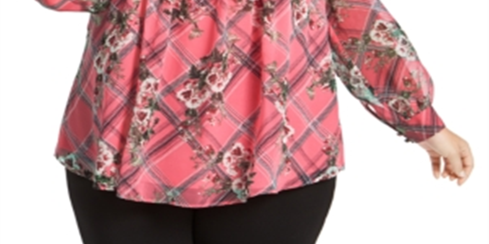 Charter Club Women's Printed Pintuck Front Top Pink Size 0X