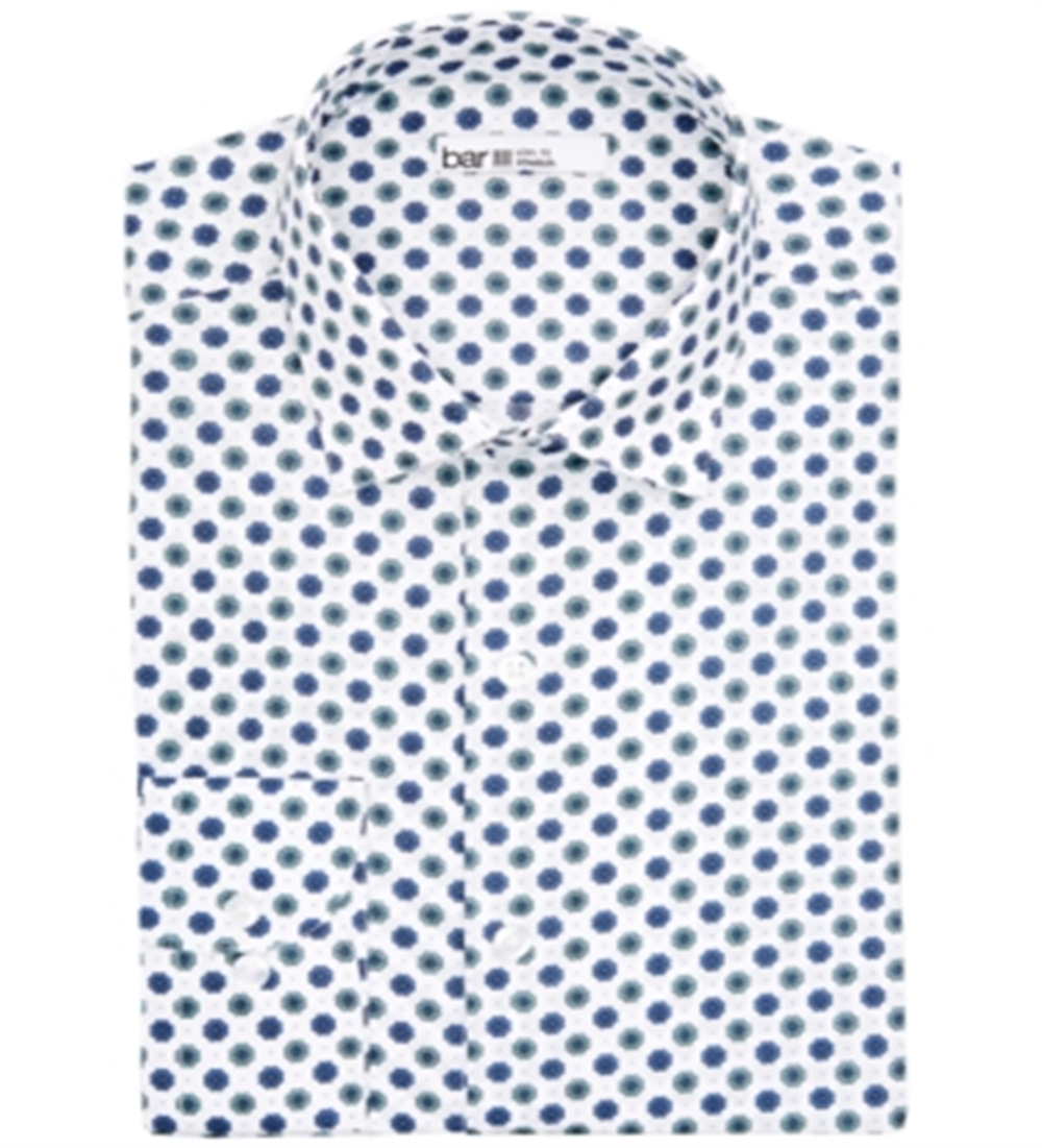 Bar III Men's Daisy Dot Slim Fit Collared Dress Shirt White Size L-16.5x34-35