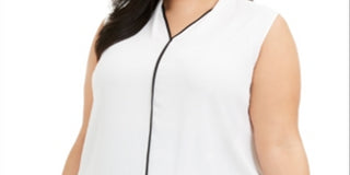 Calvin Klein Women's Plus Contrast Trim Blouse White Size 2X