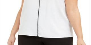 Calvin Klein Women's Plus Contrast Trim Blouse White Size 2X