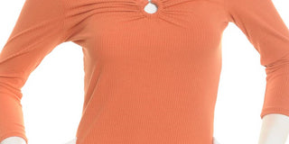Almost Famous Juniors Ribbed Knit O-Ring Accent V-Neck Top Terracotta  Size Medium