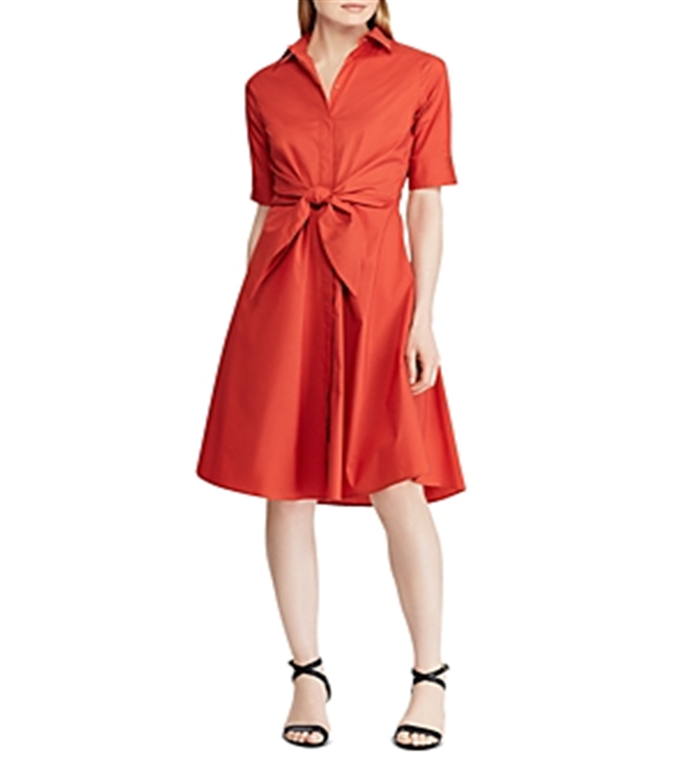 Ralph Lauren Women's Short Sleeve Knee Length Shirt Dress Red Size 10