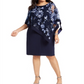 R & M Richards Women's Floral Sleeveless Jewel Neck Knee Length Sheath Cocktail Dress Blue Size 14W