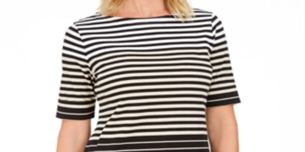 Karen Scott Women's Striped Boat Neck Top Brown Size Petite S