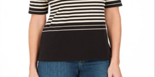 Karen Scott Women's Striped Boat Neck Top Brown Size Petite S