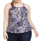 INC International Concepts Women's Printed Keyhole Cutout Embellished Top Blue Size 4X