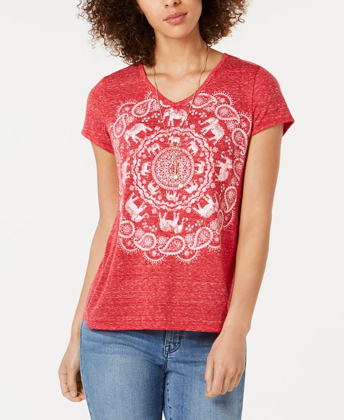 Style & Co Women's Graphic T-Shirt Red Size X-Small